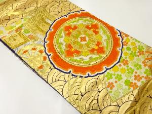 アンティーク　御所車に華紋模様織出し袋帯（着用可）